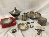 Antique silver-plate hotel dish set, sterling silver dish & .800 coin silver napkin ring