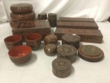27 pieces of Burmese Lacquerware, bowls, boxes, nesting boxes, and cup mats - WOW