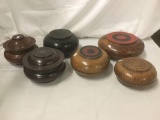 6 vintage handmade polished wood bowls with lids - nice selection