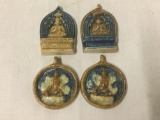 4 vintage/antique salt glazed ceramic Buddha pendants