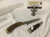 Antique bone handle fishing / hunting knife with sheath