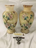 Pair of vintage Chinese hand painted porcelain vase with Dogwood flower relief
