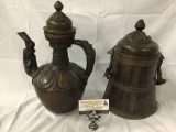 Set of 2 antique copper coffee and tea pots from Tibet - nice detail