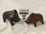 Pair of antique wood carved bull figures from India