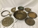 Antique metal begging bowls, dishes metal pieces w/ etched design + from Nepal, Thailand, etc