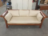 Hickory Chair Co. curved wood sofa frame with cushions
