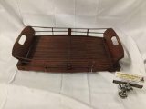 Vintage Teak wood serving tray with slat base - nice detail