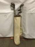Antique/Vintage Clubs with Carrying Bag. 3 of the clubs have wooden shafts