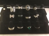 Collection of 14 fancy vintage sterling silver rings various sizes 8 to 10