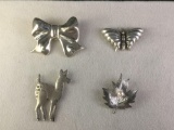 Set of 4 vintage sterling silver brooches / pins