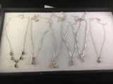 Selection of 6 sterling silver necklaces w/ fine attractive cut stones