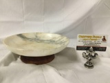 Antique marble bowl with wooden base - good cond
