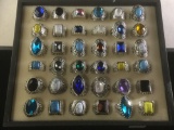 Beautiful collection of 36 silver plated estate rings, most w/ large natural stone settings