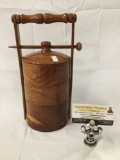 Antique wood food service containers with handle and lock pin