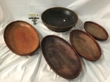 5 antique teak bowls with woven rims