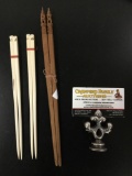 3 sets of antique chopsticks; 2 w/ elephant bone & 1 set wood carved w/ elephants