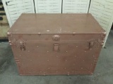 Antique large early flat top steamer trunk painted in a bronze color