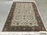 Vintage Indian fine wool rug with classic neutral tone design and fringe