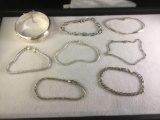 Collection of 8 elegant, vintage sterling silver bracelets