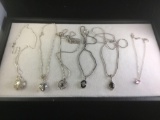 Collection of 6 vintage sterling silver necklaces w/ attractive silver pendants