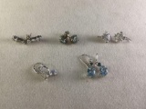 5 pairs of vintage sterling silver earrings, all w/ beautifully cut stones
