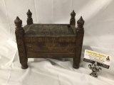 Antique wood carved jewelry box from Bangladesh with nice detail
