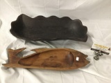 2 wood carved trays from Zimbabwe - fish tray is wired for wall