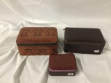 3 antique lizard skin travel boxes from Bangladesh