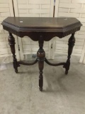 Antique 3 legged hall table with carved detail - classic style - fair cond