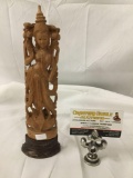Vintage wood carved Cambodian Goddess figure statue