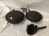 Antique woven bowls with lids and wood handle woven scoop, made in Bhutan