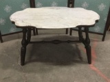 Antique small end table / coffee table with scalloped edge marble top