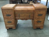 Antique art deco vanity dressing table with 6 drawers - amazing flame maple veneer