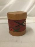 Vintage leather covered tobacco jar marked Khorshid Khanoom Design by R.M. Naraghi