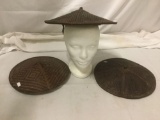 3 vintage traditional farm style woven Vietnamese hats