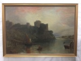 1895 antique old master style castle/river landscape oil painting on canvas signed De Beranksi?