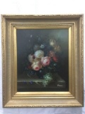 Original vintage still life floral arrangement painting signed by artist - oil on canvas