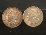 2 silver Morgan dollars, 1896-P and a 1921-P