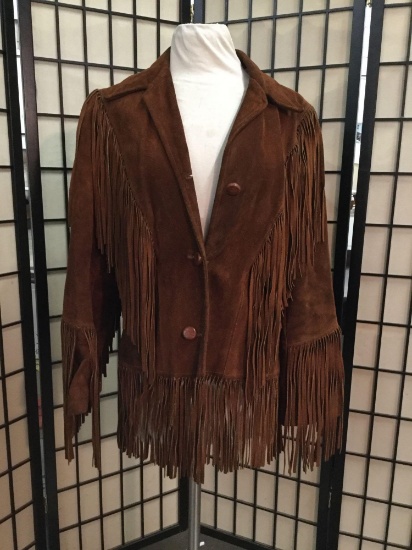 Vintage dark brown leather jacket with fringe