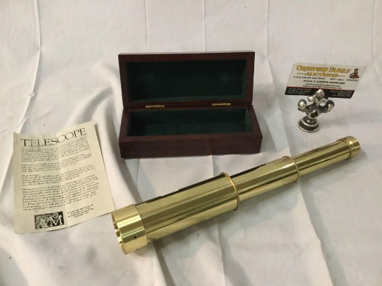 Authentic Models Telescope with wood case & paperwork