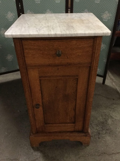 Antique oak marble top nightstand cupboard and 1 drawer