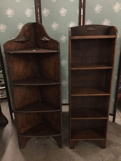 Pair of 2 antique mahogany antique wooden book shelves - as is see desc