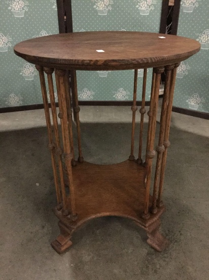 Antique stick and ball carved oak end table / plant stand - unique design