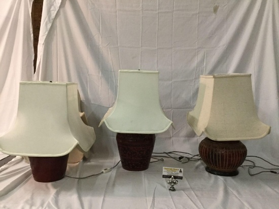 3 vintage table lamps w/ 2 extra shades - tested and working