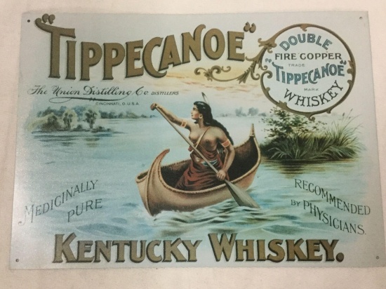 Modern Print of Vintage Tippecanoe Whiskey Metal Advertising Sign, 16 x 11.5 inches