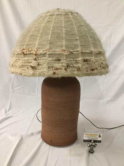 Vintage ceramic pottery base table lamp with handmade wool shade