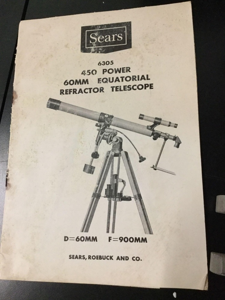 Vintage Sears, Roebuck and Co. 6305 telescope - 450 Power 60MM Equatorial  Refractor Telescope w/ | Estate & Personal Property Personal Property |  Online Auctions | Proxibid