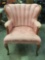 Vintage deco French walnut base wing-back armchair with pink floral upholstery - as is