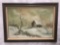 Original winter landscape farm painting signed Gumble - oil on canvas in frame
