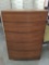 Vintage mid century 5 drawer tall bow dresser with oak wood grain